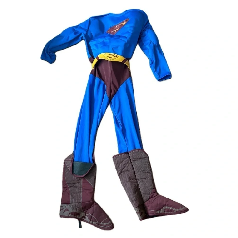 Superman Costume Large Belt Kids Blue Red Boots Halloween Super Hero